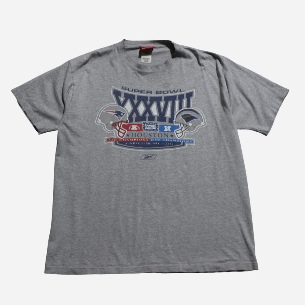 Mens Vintage Y2K Skater Streetwear Sportswear Superbowl Baggy Reebok Gray Tshirt